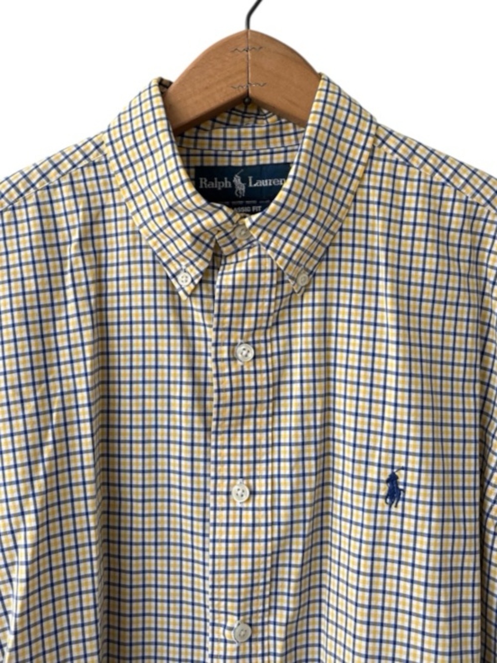 Polo Ralph Lauren Men's Classic Fit Yellow Blue Check Cotton Button Down Shirt L